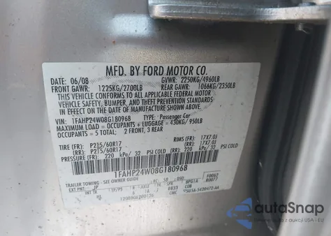 2008 Ford Taurus Sel z USA, uszkodzony, nr VIN 1FAHP24W08G180968